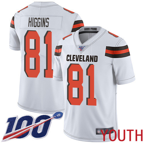 Cleveland Browns Rashard Higgins Youth White Limited Jersey #81 NFL Football Road 100th Season Vapor Untouchable->youth nfl jersey->Youth Jersey